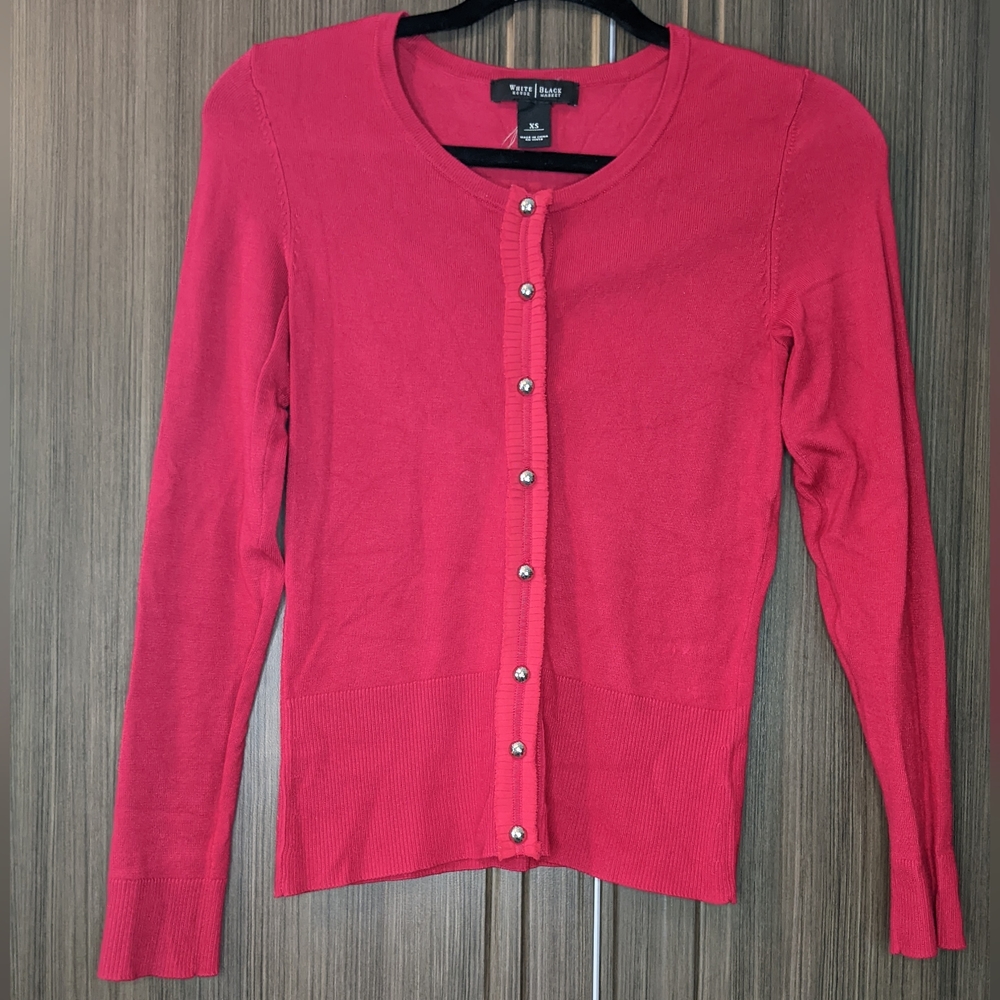 White House Black Market Red Snap Front Cardigan Sweater, XS
